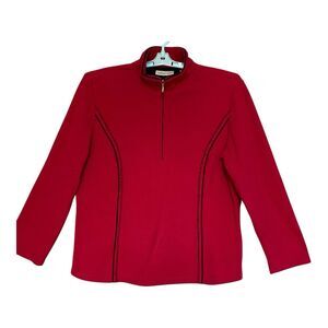 Coldwater Creek Fleece Pullover L 1/4 Zip Pink Black Embroidery Plush Casual Top